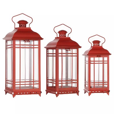 Classic Ivory Metal Lanterns Set of 3, Elegant Metal/Glass Candle Lantern Collection by Melrose
