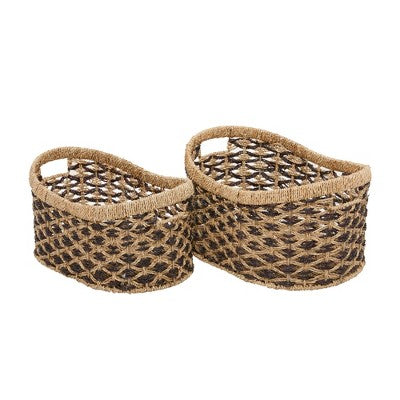 Set of 2 Sea Grass Storage Baskets - Olivia & May: Wicker Decorative Storage for Shelves, Traditional Round Design