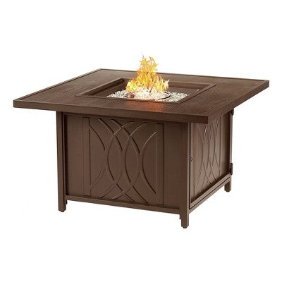 42" Square Aluminum 55000 BTUs Propane Modern Fire Table with 2 Covers - Oakland Living