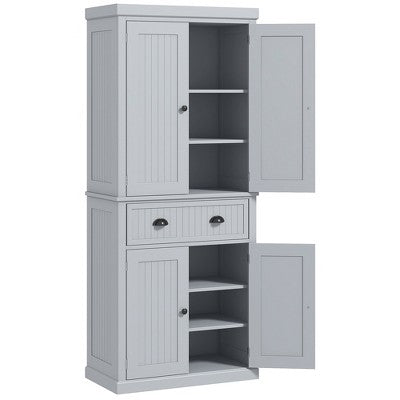 72" Kitchen Pantry Cabinet, Freestanding Tall Storage Cabinet, Traditional Kitchen Cabinet with 4 Doors, Drawer and 3 Adjustable Shelves
