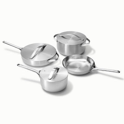 Caraway Home 12pc Stainless Steel Cookware Set: Silver, Electric & Gas Compatible, Includes Dutch Oven & Frying Pan