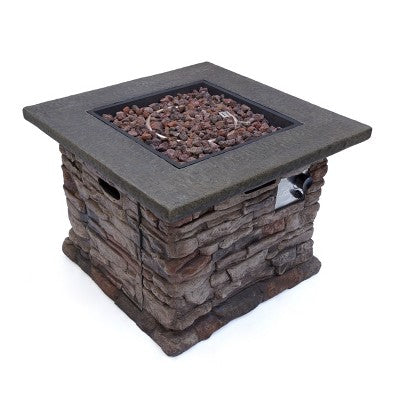 GDFStudio Arbroath Outdoor 40,000 BTU Lightweight Concrete Square Fire Pit Table, Natural Stone
