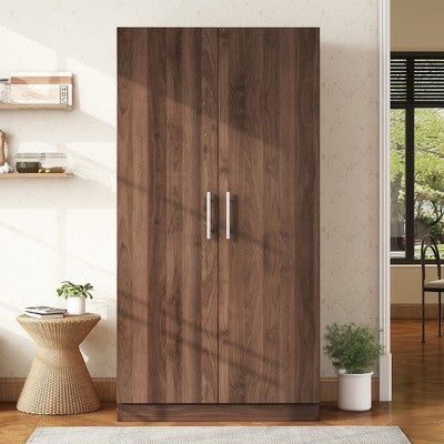 Gulches 2-Door Wooden Wardrobe Armoire with 3 Storage Shelves, Brown