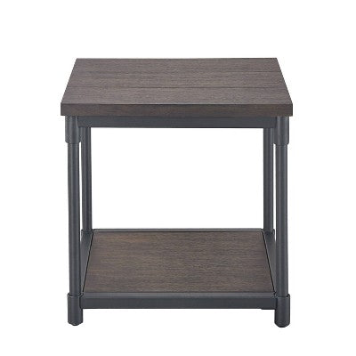 Prescott End Table Distressed Brown - Steve Silver: Industrial Square, Storage Shelf, Metal Frame