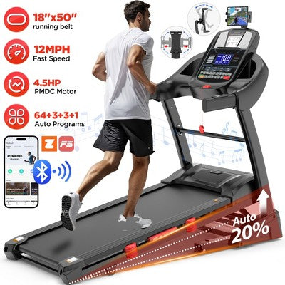 4.75 HP Treadmill with Auto Incline, Running Treadmills for Home, Folding Treadmill with Handle Bars, Speaker, Treadmill 300 lb Capacity
