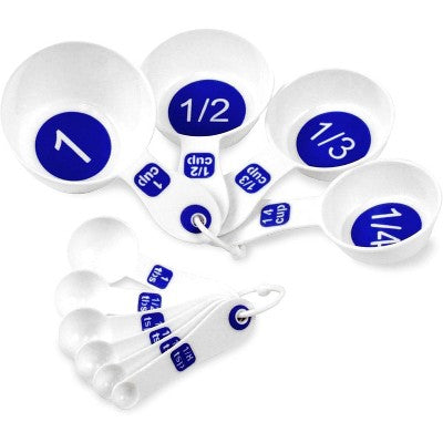 Chef Craft 10 Piece Easy Read Measuring Cups & Spoons Set - White / Blue
