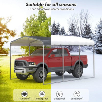 Carport, Metal Carport - Heavy Duty with Galvanized Steel Roof & Frame, All-Weather Protection, Easy Assembly for Cars, Trucks, Boats (Gray)