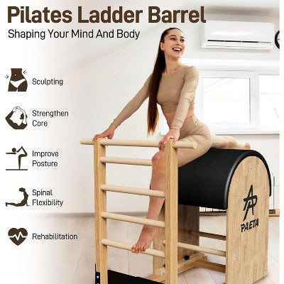 PAETA Pilates Ladder Barrel, Wooden Spine Corrector, Pilates Arc for Core Strength, Balance and Stretching