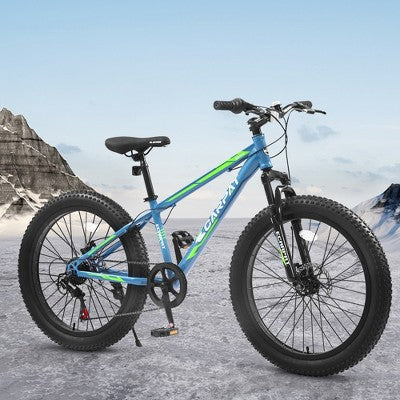 Whisen 24 Inch Fat Tire Bike Adult/Youth Full Shimano 7 Speeds Mountain Bike, Dual Disc Brake, High-Carbon Steel Frame