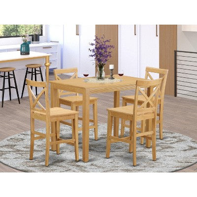HomeStock Belmont Counter Height Dining Set-Pub Table And Counter Height Dining Chair, Oak