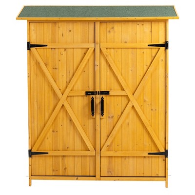 Gulches 56"L x 19.5"W x 64"H Outdoor Storage Shed with Lockable Door, Wooden Tool Storage Shed w/Detachable Shelves & Pitch Roof, Natural