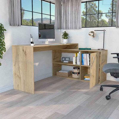 Lyngins L-Shaped Office Desk with Open and Closed Storage,Computer Desk for Home Office,Company