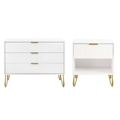 Manhattan Comfort Dumbo 2pc Modern 3 Drawer Dresser and 1 Drawer Nightstand Set