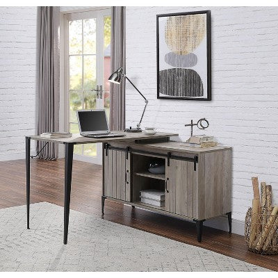 Sapphtopaz L-Shape Rustic Computer Desk with Sliding Barn Doors & 6 Storage Cabinet Office Desk with Metal Legs Writing Desk for Home Office