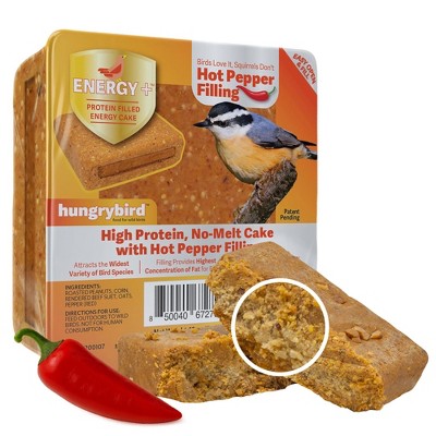 Hungrybird Energy+ No-Melt, High-Protein Suet Cake with Hot Pepper Filling for Outside Wild Bird Feeders