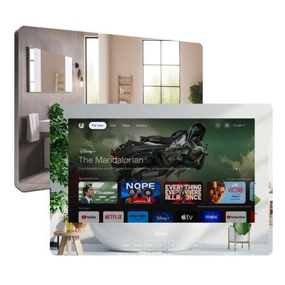SYLVOX 24" Smart Mirror TV for Bathroom, 1080P Newest Google TV Support Google Assistant, IP65 Waterproof TV for Bathroom Shower & SPA (Wall Mount)