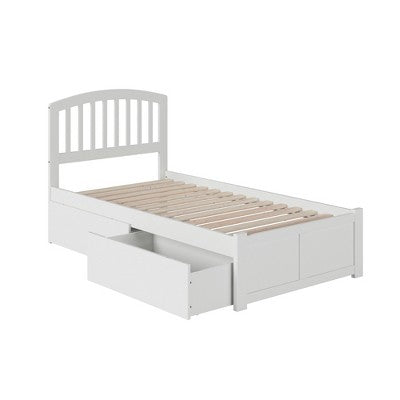 Twin XL Platform Bed with Drawers - Modern Design, White Finish, Underbed Storage