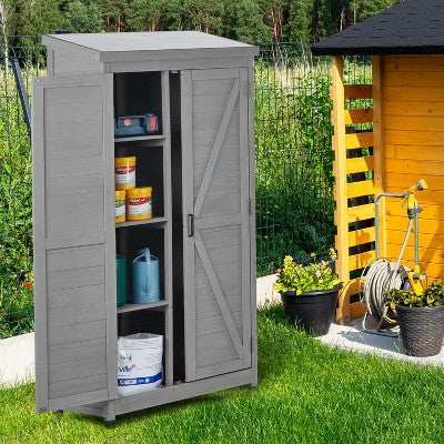Gulches Outdoor Storage Cabinet and Metal Top,Garden Storage Shed,Outdoor 68 Inches Wood Tall Shed for Yard and Patio