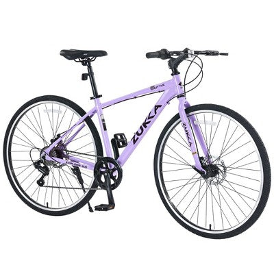 NAYSAYE Bicycle 7 Speed Hybrid Bike Aluminum Frame Double Disc Brakes for City Adventures, Purple, 64.57"*25.19"*37.79"