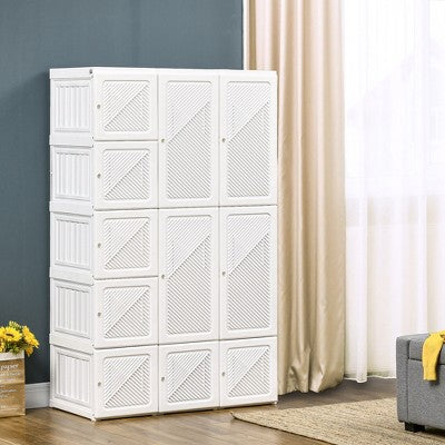 Gulches Portable Wardrobe Closet, Folding Armoire, 11 Cube Compartments, White, 41"W x 19.75"D x 67"H