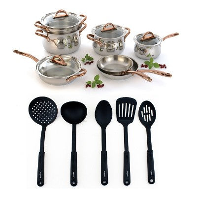 BergHOFF Ouro Gold 16Pc 18/10 Stainless Steel Cookware Set with Glass Lids