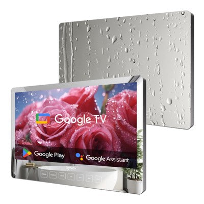 SYLVOX 19" Bathroom TV, 1080P Smart Mirror TV, 500Nits Newest Google TV Support Google Assistant, IP65 Waterproof TV for Bathroom Shower (Wall Mount)