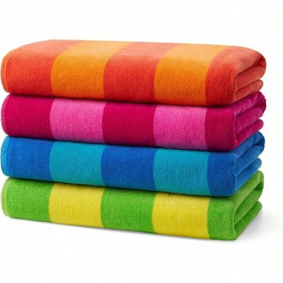 Soft Oversized Beach Towels, 29x58 Velour Striped, Absorbent and Quick - Drying, 100 Cotton Thick 4 Pack