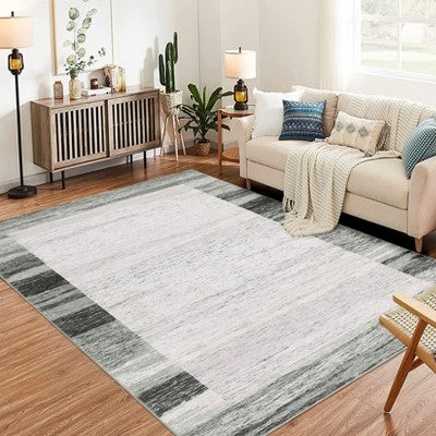 8x10 Gray Modern Farmhouse Area Rug, Low Pile Stain Resistant, Machine Washable Soft Rug for Living Room, Bedroom, Kitchen & Dining Room