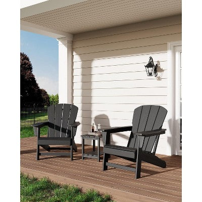 coucheta Modern HDPE Adirondack Chair Set of 2 with 1 Side Table, Oversize Weather Resistant Firepit Chair with Wooden Textured for Patio, Deck, Pool