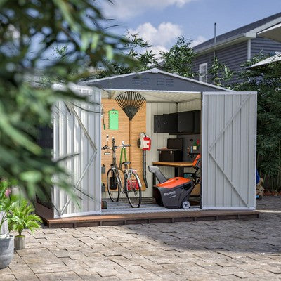 PAGED 8x6 FT Outdoor Storage Shed,Metal Garden Sheds with Metal Foundation and Lockable Doors for Garden