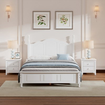 3 PCS Bedroom Sets, Queen/Full Size Wood Platform Bed with Two Nightstands-ModernLuxe