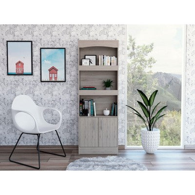 CAVINAS Bookcases for Living Room Modern 53.8" Tall 3 Shelves Double Door Cabinet Bookshelf Compact Design Bookcase