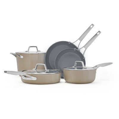 Calphalon 8pc Premier Ceramic Mushroom Cookware Set: Nonstick, Anodized Aluminum, Oven & Dishwasher Safe, Includes Lids