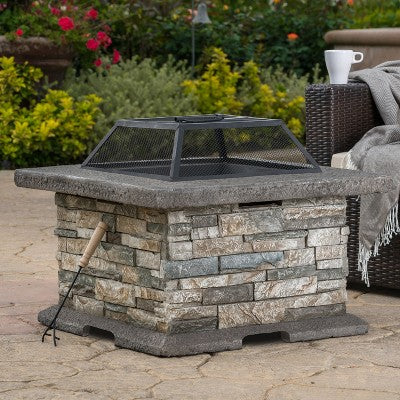 KTMBDW Multifunctional Fire Pit Table 29in Square Firepit Stove Backyard Patio Garden Fireplace for Camping, Outdoor Heating, Bonfire and Picnic