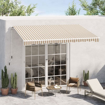 Sapphtopaz 13' x 8' Retractable Awning Manual Patio Awnings Sunshade Shelter UV & Water-Resistant with Manual Crank Handle