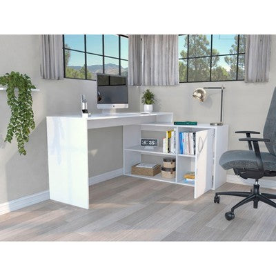 CAVINAS Modern L-Shaped Computer Desk with Storage,59" Corner Desk w/Open Shelves and Cabinet for Home Office