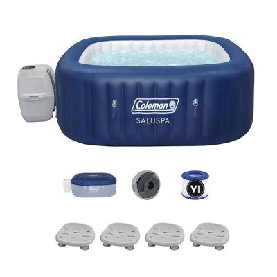 Coleman SaluSpa Atlantis AirJet Square Hot Tub with 140 Soothing Jets and 4-Pack of Bestway SaluSpa Underwater Non-Slip Spa Seat with Adjustable Leg