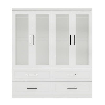 Keloyid White Wood 63 in. Armoire with 4 Drawers and 4 Doors