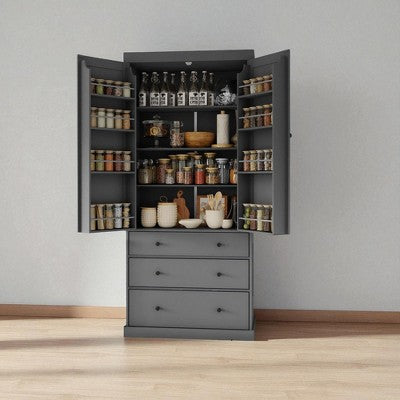 Kitchen Pantry Cabinet with 3 Adjustable Shelves, 8 Door Shelves and 3 Drawers, Freestanding Tall Storage Cupboard for Kitchen or Dining Room