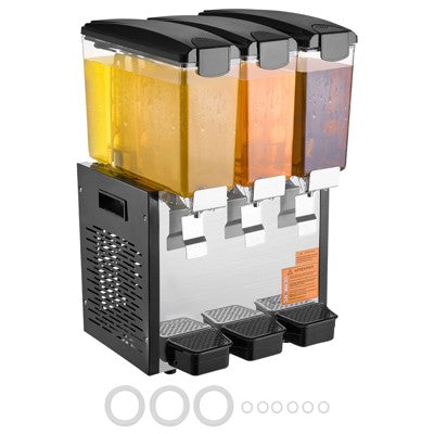 VEVOR Commercial Beverage Dispenser, 3 Tanks 10 L / 10.6 QT Per Tank, 440W Stainless Steel Drink Machine with 45°F-54°F Cooling Temperature