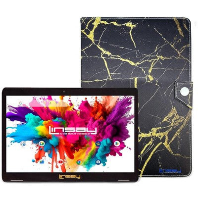 LINSAY 10.1"Octa Core 128GB Storage Android 15 Tablet with Ocean Marble Case