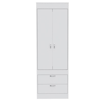 SEVOBAL Armoires with Double Doors Two Drawers Hanging Rod and Spacious Storage for Bedroom Organization, White, 23.3"*18.9"*70.4"