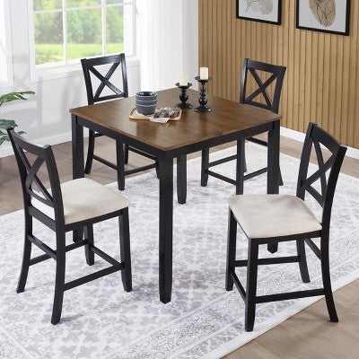 36" Farmhouse Square Counter Height Dining Table Set with 4 Upholstered Chairs, Space-Saving Wood Kitchen Table Set for Small Spaces-3irtyhousy