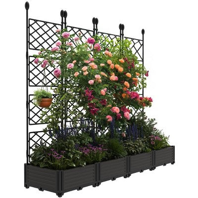 4-Piece Raised Garden Bed with Trellis & Privacy Screen, Vertical Planter for Patio, Balcony