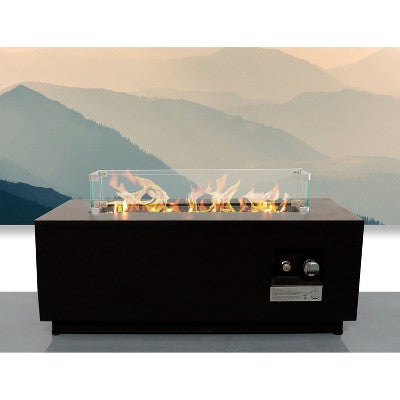 16" H x 42" W Steel Rectangular Outdoor Fire Pit Table with Cover and Adjustable Flame