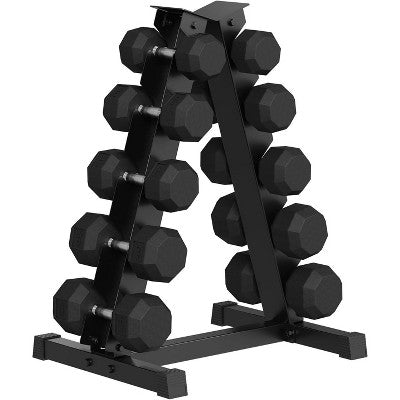 Premium Rubber Coated Hex Dumbbell Weight Set with Rack,Multiple Packages,350 lbs(5 pair) for Home Gym,Coated Hand Weights for Strength Training