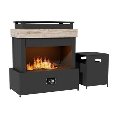YARDSIGHT Propane Ventless Gas Fireplace 50,000 BTU, Durable Iron Build, Gray & Black Finish, Outdoor-Ready with Protective PVC Rain Cover