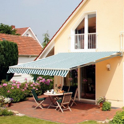 Sapphtopaz 12' x 10' Retractable Awning Manual Patio Awnings Sunshade Shelter 280gsm UV Resistant with Manual Crank Handle Aluminum Frame
