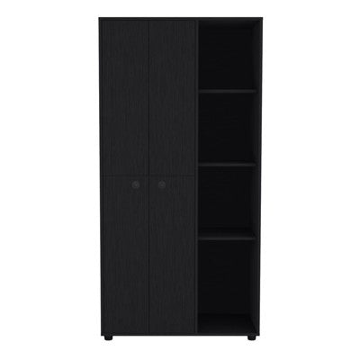 SEVOBAL Armoires with Double Doors Drawers Hanging Rods and Open Shelves for Bedroom and Closet Storage , Black, 35.4"*19.5"*71.7"