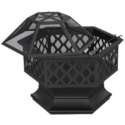 Yaheetech 24in Outdoor Hex Fire Pits Firepit Bowl with Spark Screen & Poker for Patio Backyard